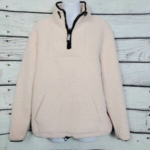 Victoria’s Secret PINK Sherpa Quarter Zip Pullover Small Cream Fleece Cozy Warm